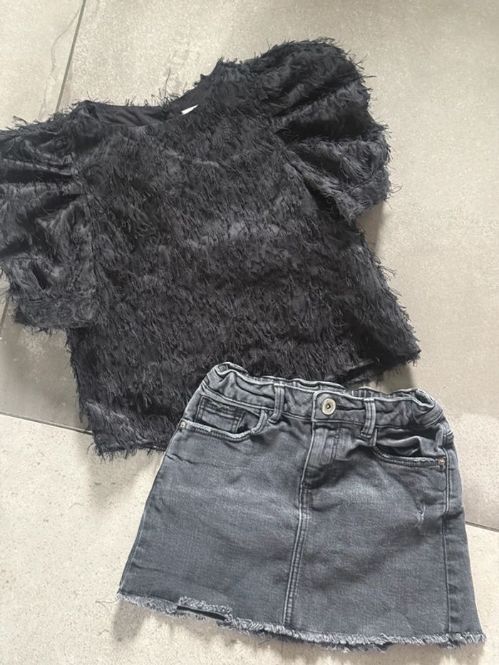Ensemble Zara 6 ans tbe jupe en jean + top à franges