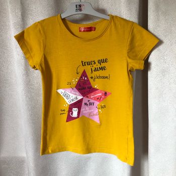 T-shirt jaune moutarde étoile rose 8 ans Tissaia