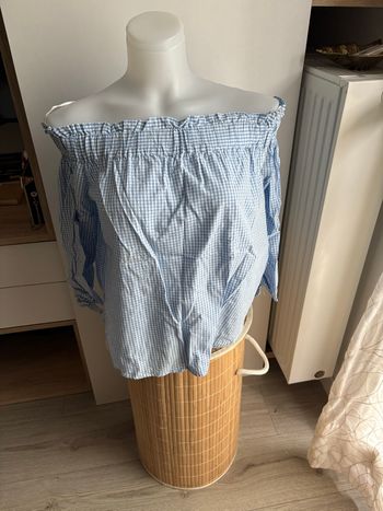 Blouse épaule dénudé Vichy bleu blanc HM taille M  