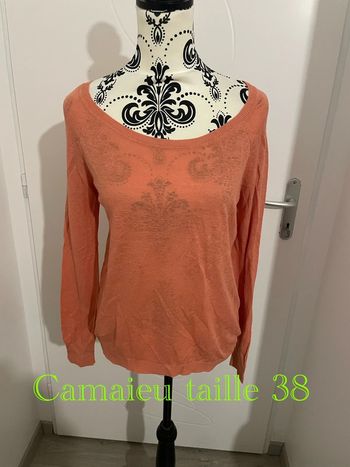 Pull fin corail à manches longues col rond dos en voile camaïeu taille 38