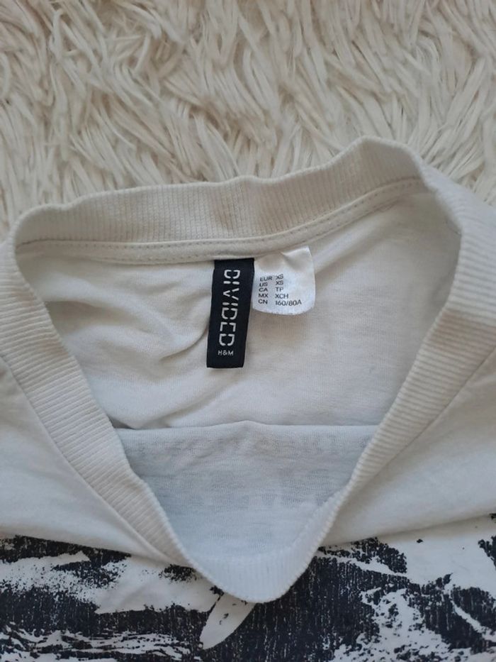 Crop top blanc imprimé noir XS - Vintage H&M tendance Y2K - photo numéro 3