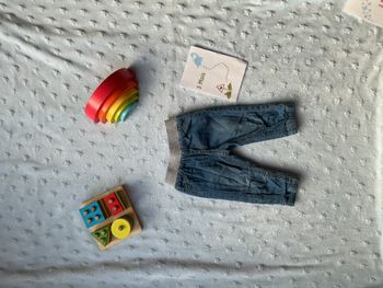 pantalon doublé couleur jean bleu taille élastique bas resserrés 3 mois pat et ripaton