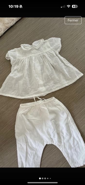 Ensemble boutchou 6 mois blanc très bon état