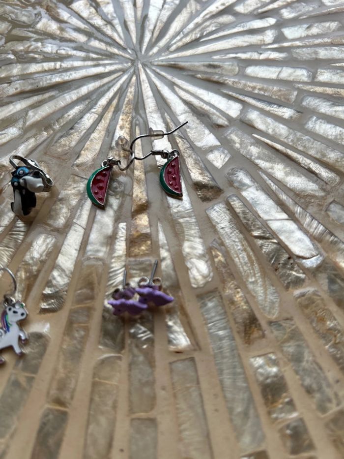 Lot de 4 paires de boucles d’oreilles licornes 🦄 et pastèque 🍉 - photo numéro 4