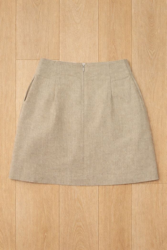 Jupe Sandro beige lin et coton taille haute boutons dorés T2 - photo numéro 2