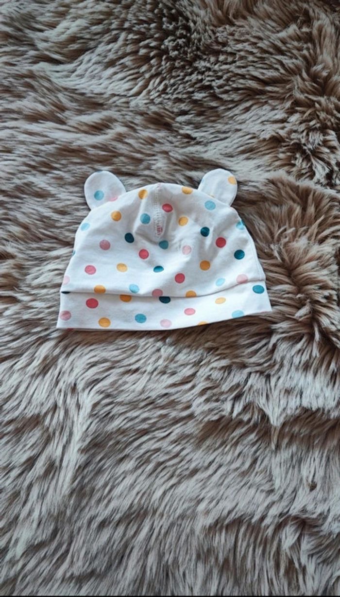 Bonnet fin blanc a pois h&m taille 4/6 mois - photo numéro 2