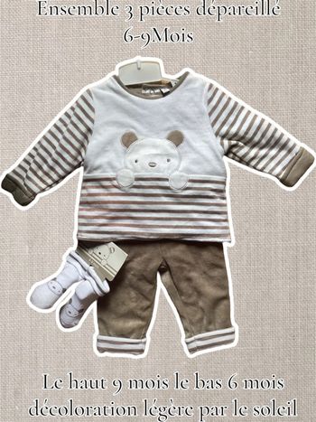 Ensemble 3 pièces dépareillé 6-9Mois -  décoloration légère par le soleil