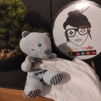 Doudou Mouchoir Cajou Sucre D'orge Mouchoir Ours Bleu Rayure  #geektradedoudou