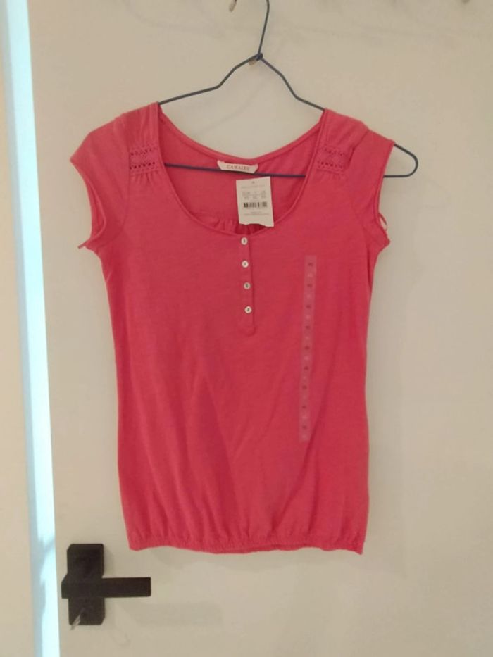 Tee shirt manches courtes rose camaïeu xs neuf