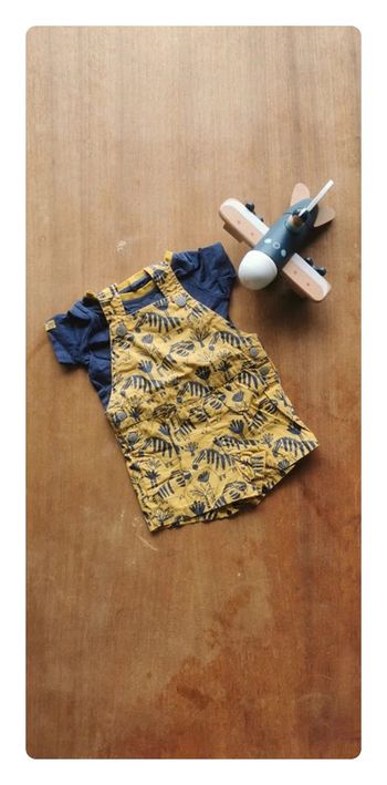 🌼 Du Pareil au Même ensemble été salopette tee-shirt 3mois 59cm garçon  moutarde bleu zèbre coton 👶
