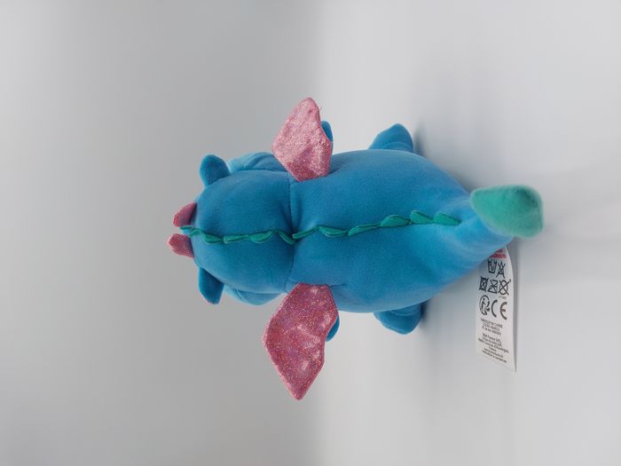 Peluche douce doudou dragon bleu B&M vert ailes rose brillant 18 cm TBE - photo numéro 3