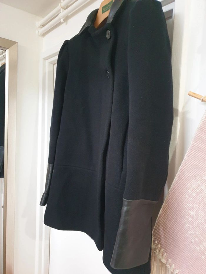 Manteau Caban laine Cachemire Cuir Maje Taille 36