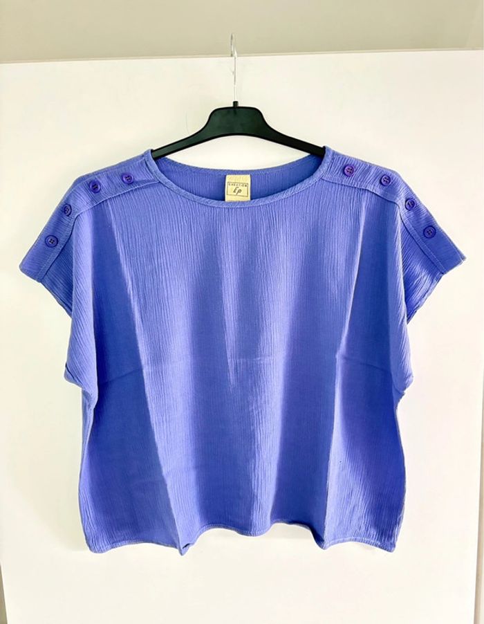 Blouse violette à manches courtes vintage 80s 42