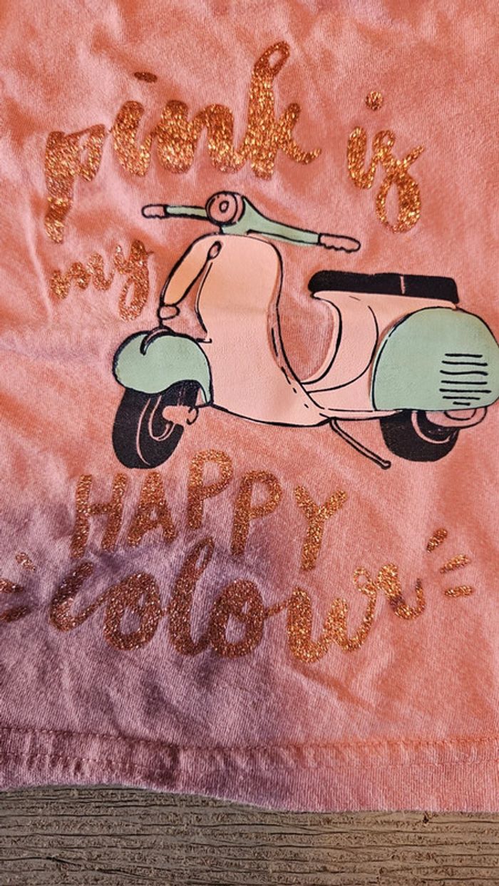 T shirt rose clair à manches courtes, avec dessin de Vespa, TQF Collection, 3 ans, très peu mis - photo numéro 2