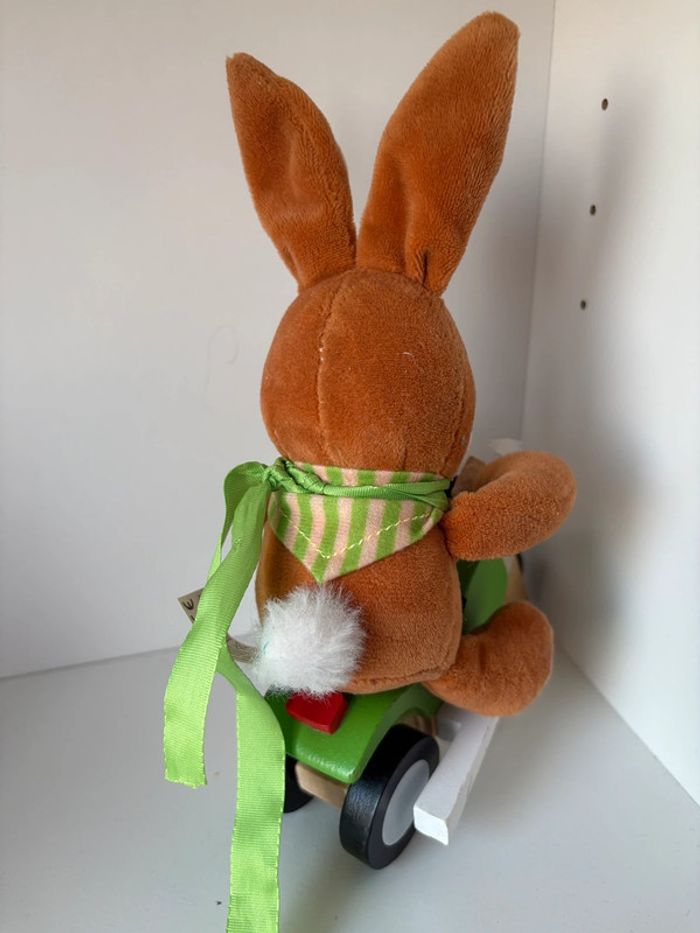 Peluche lapin à vélo bois – déco ou jouet enfant - photo numéro 3