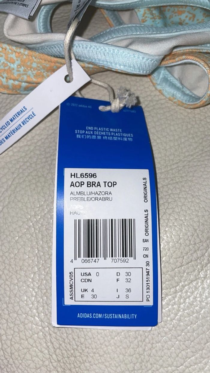 Brassière de Sport Adidas Originals AOP Bra Top HL6596 - Neuve avec Étiquettes - photo numéro 6