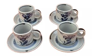 4 Tasses / Soucoupes à café Céramique vernissée