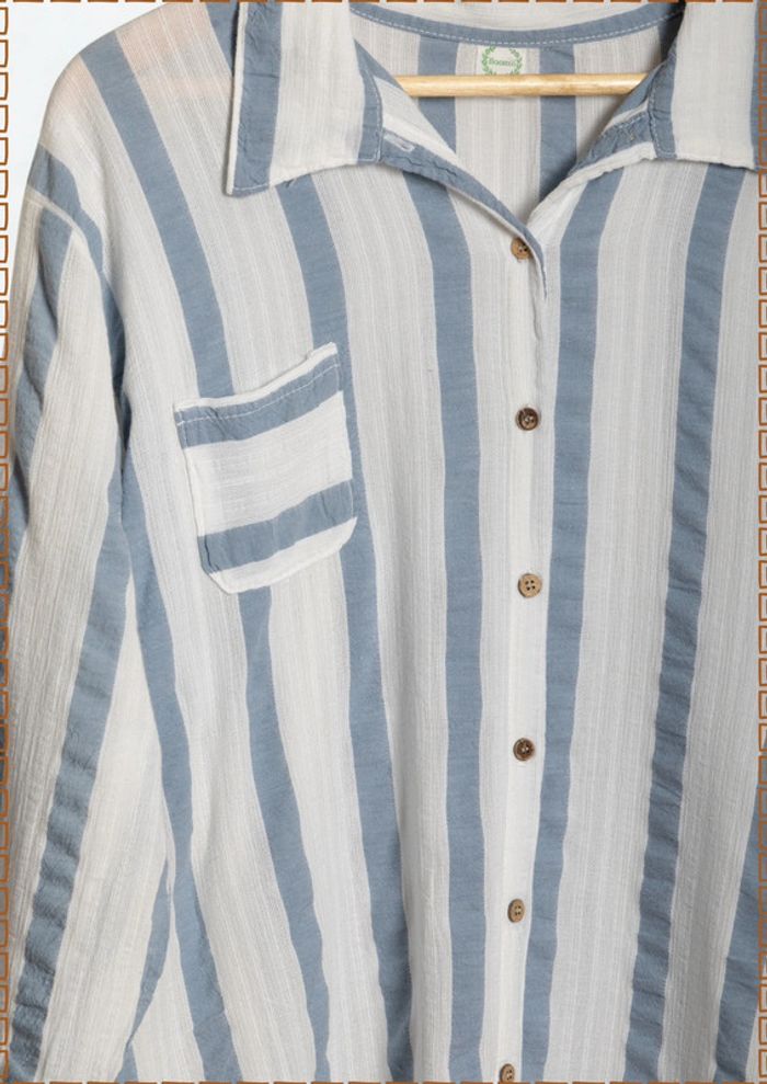Chemise rayée bleu et blanc Boomil Taille L/XL (convient à un S/M oversize) - photo numéro 4