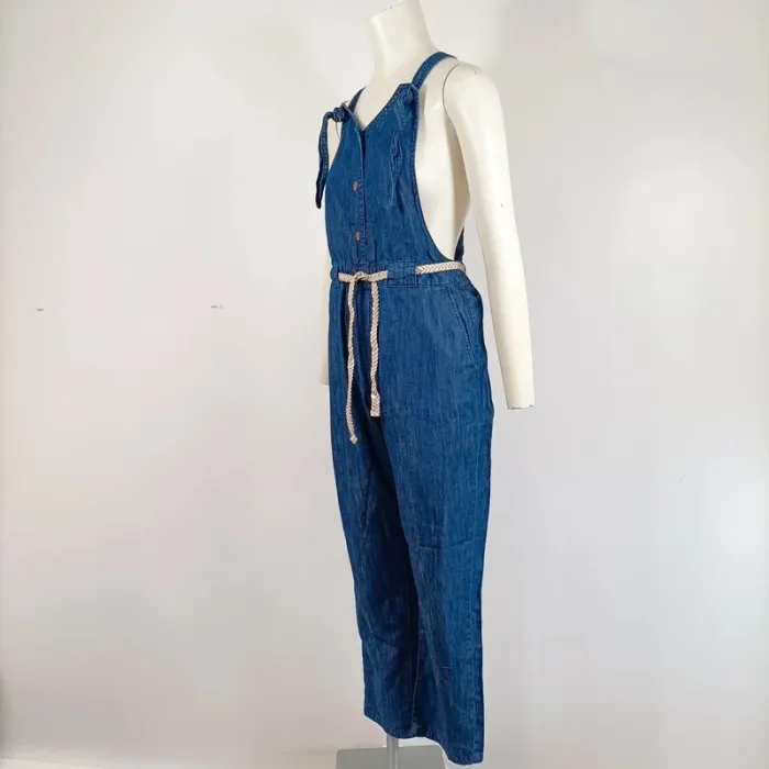 Salopette en jean bleu sans manches - ceinture corde - dos nu Taille M/L A396 - photo numéro 9