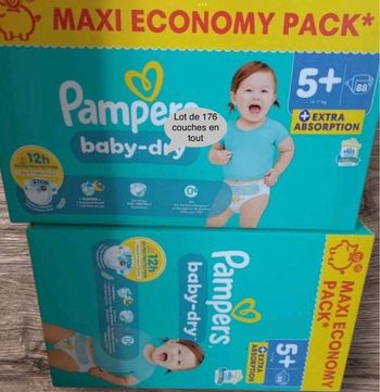 2 cartons de couches Pampers taille 5+