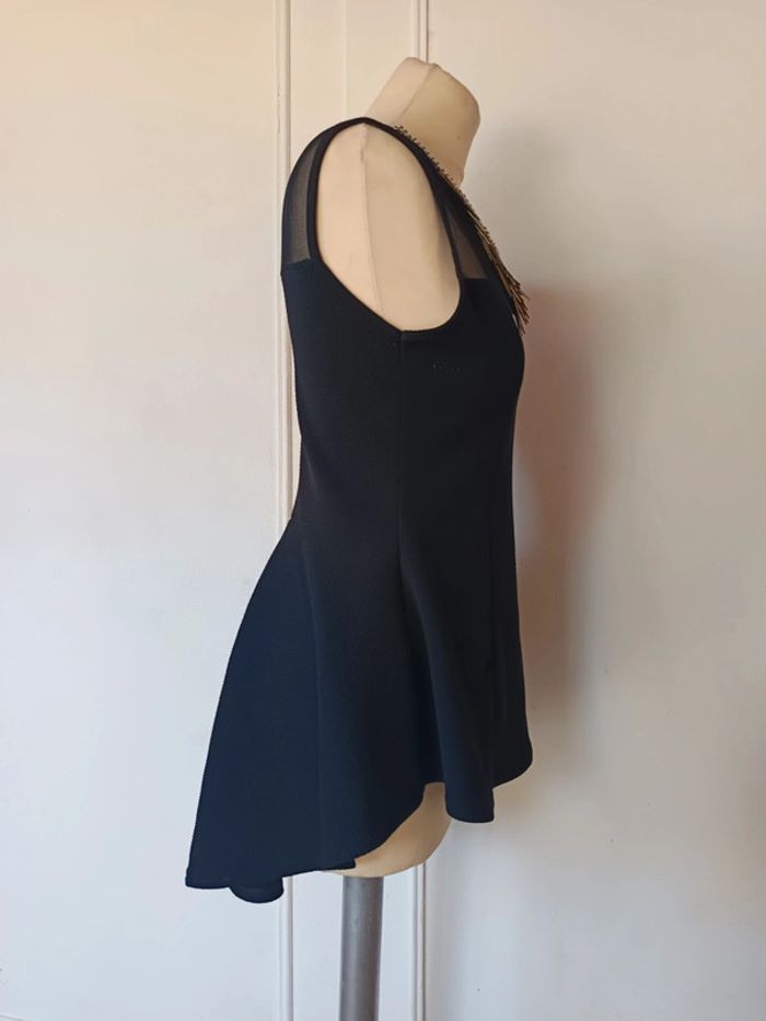 💎 débardeur long chic péplum noir taille M 38 l 40 voile transparent et collier intégré sexy chic - photo numéro 8