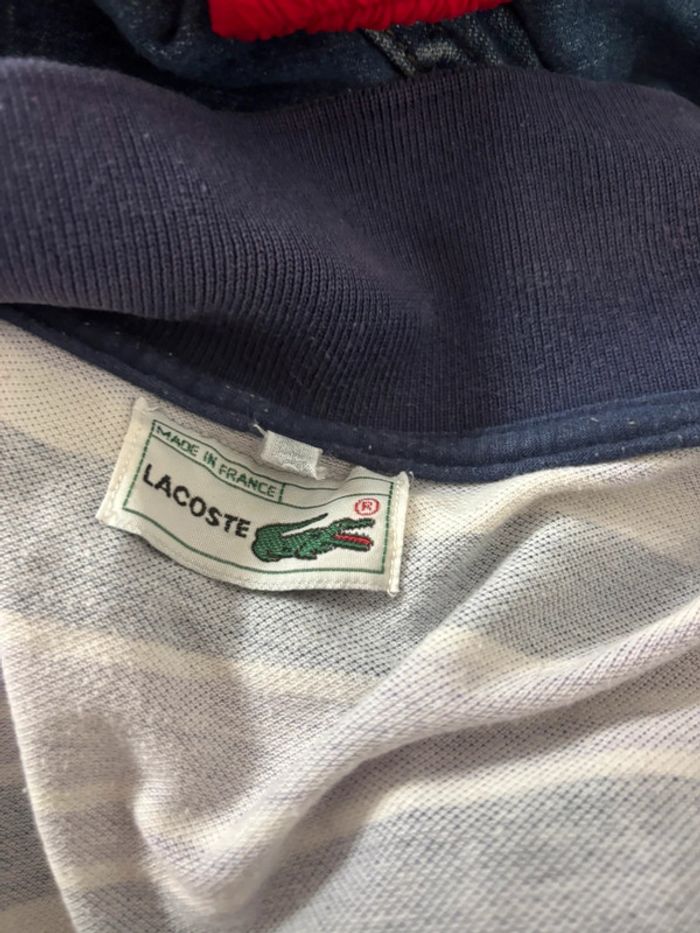 Polo Lacoste rayé blanc/noir/violet - Taille M homme - photo numéro 8