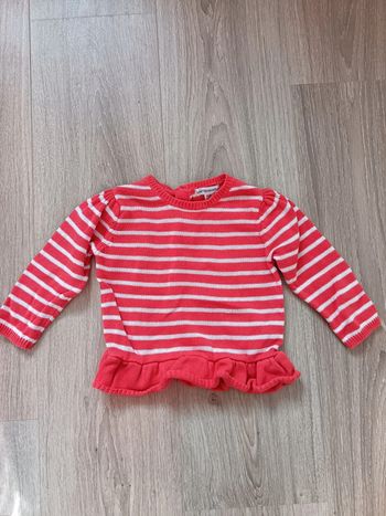 Pull Vertbaudet mignon à rayures blanc orange fille 12 mois