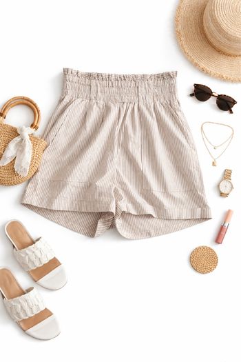 Short taille haute rayé beige taille M