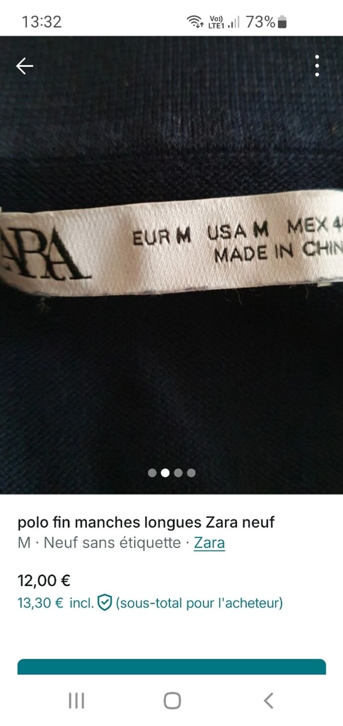 polo manches longues zara neuf - photo numéro 2