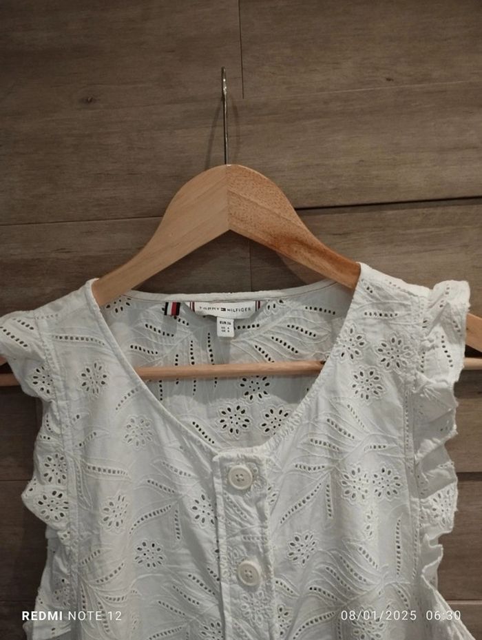 Robe longue Tommy Hilfiger blanc ajouré ceinture T36 - photo numéro 3