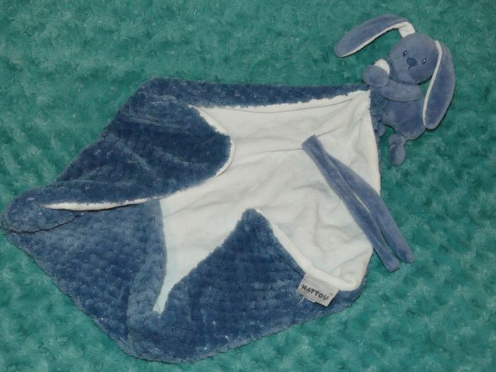 Doudou lapin couverture Nattou bleu blanc 🐰tbe