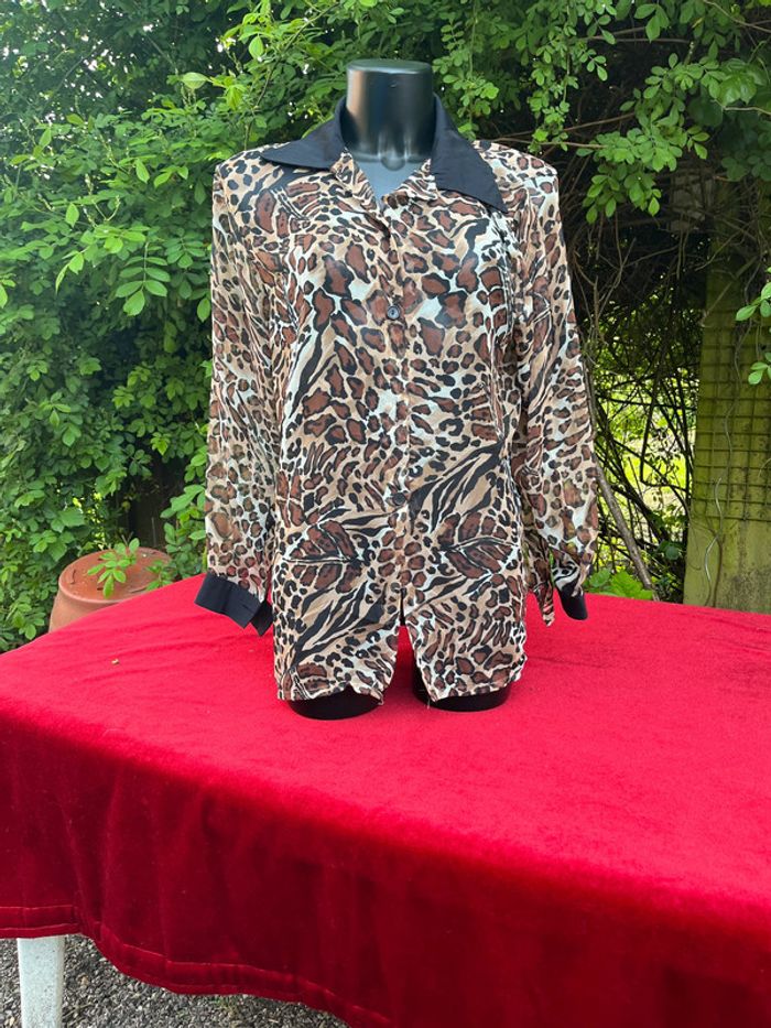 Superbe chemise en voile Mim Vintage Léopard Feuillage  T 38/40/42/44 - photo numéro 2