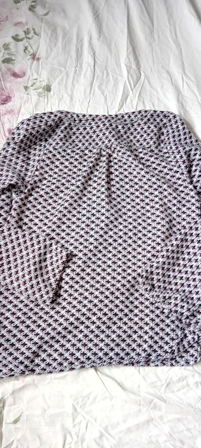 Blouse fluide manches longues col V motif fleurs liseré argenté noir femme L m&s mode - photo numéro 18