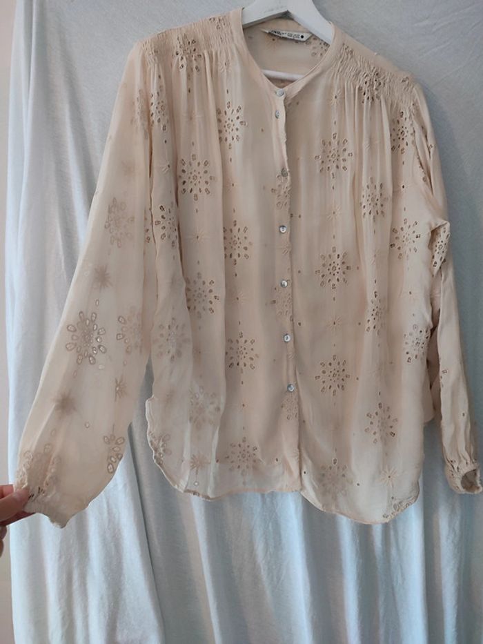 Blouse/chemise ajourée fluide beige nude - photo numéro 2