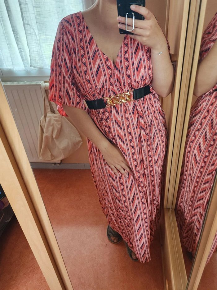 Robe longue rouge/rose à motifs TU 36/44 - photo numéro 2