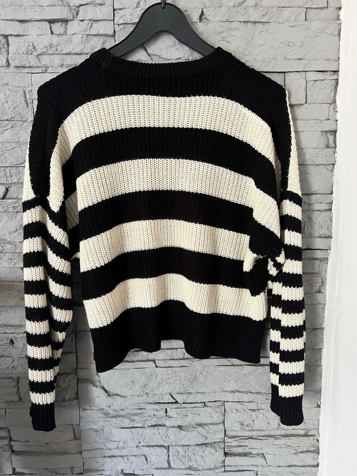 Pull rayé écru / noir - photo numéro 5