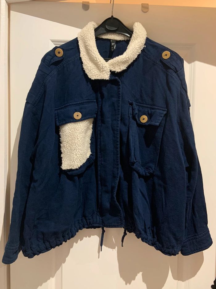 🔝 Veste manches longues Zara bleue marine effet mouton en coton et lin taille S 36