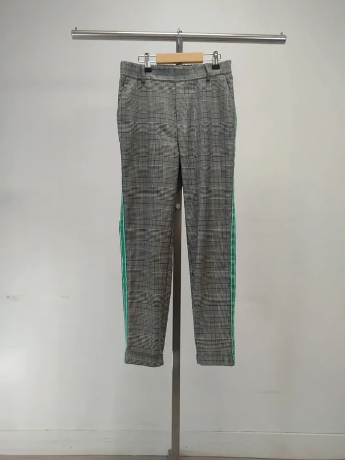 Pantalon Vero Moda XS tartan avec bandes turquoises sur le côté - ceinture élastique - photo numéro 4