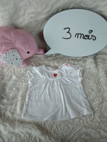 Tee shirt tunique chemise manches courtes Fille 3 mois cœur Grain de blé