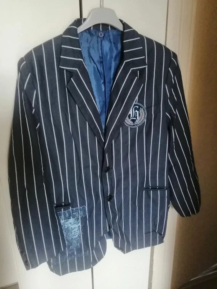 🌸Y2K Veste bleue /blanche style disco Vintage Taille 50 "H. District's" 🌸 - photo numéro 4