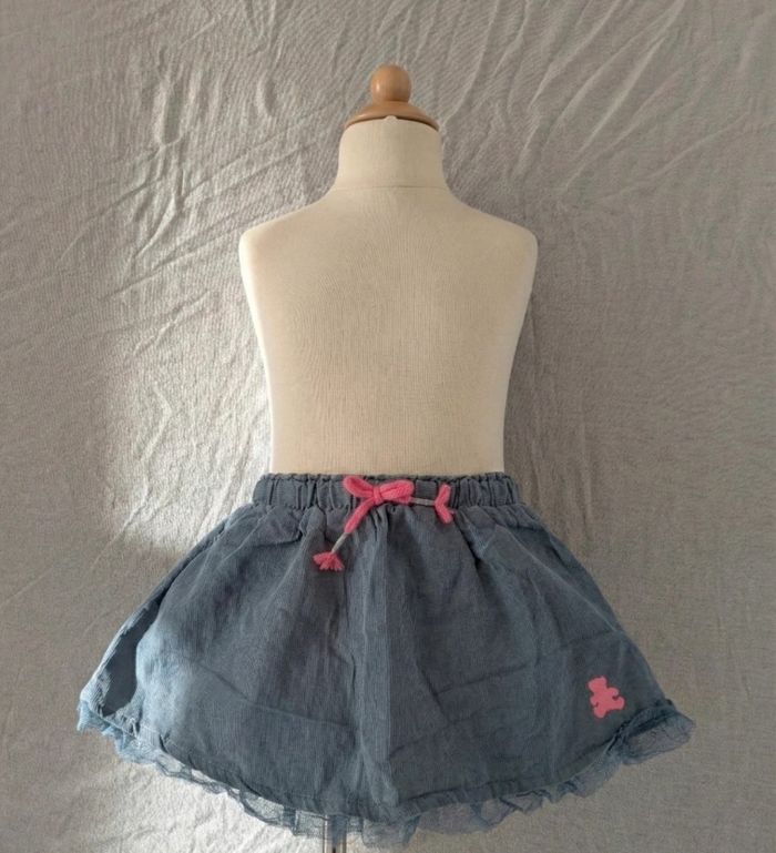 Jupe bleu gris à tulle et nœud rose - LuluCastagnette - 24 mois