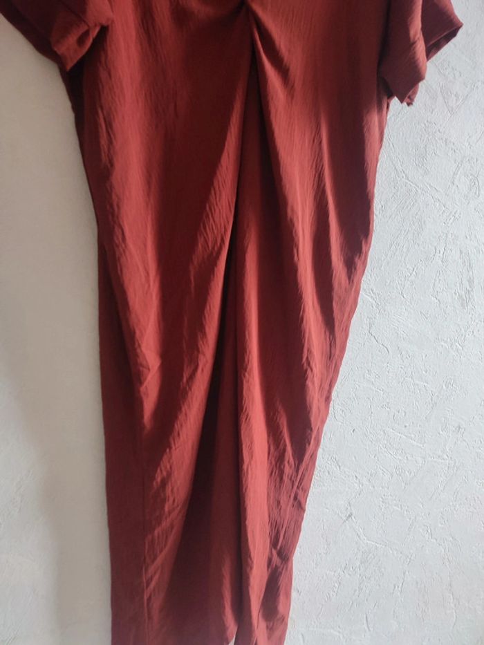 robe longue nouée au centre rouge terracotta manches chauve-souris - photo numéro 4