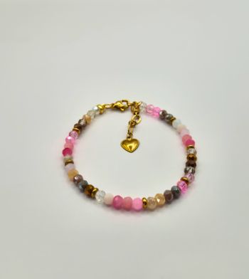 Bracelet doré petites perles roses et beiges