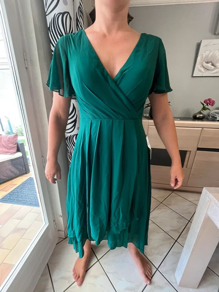 Robe pour fête et cocktail vert bouteille fluide taille L - photo numéro 3