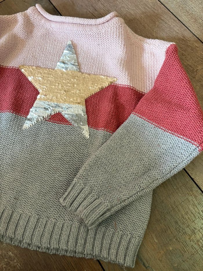 Joli pull étoile fille rose gris 3 ans orchestra - photo numéro 3