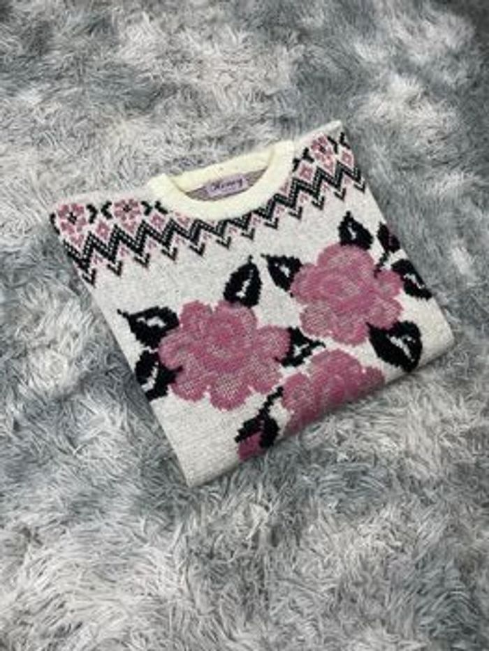 Pull D’hiver Honey Vintage 90s Femme M/M Blanc Fleuris