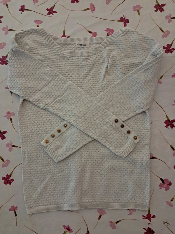 Ravissant pull à mailles fines couleur crème, boutons dorés - T 16 ans - CacheCache