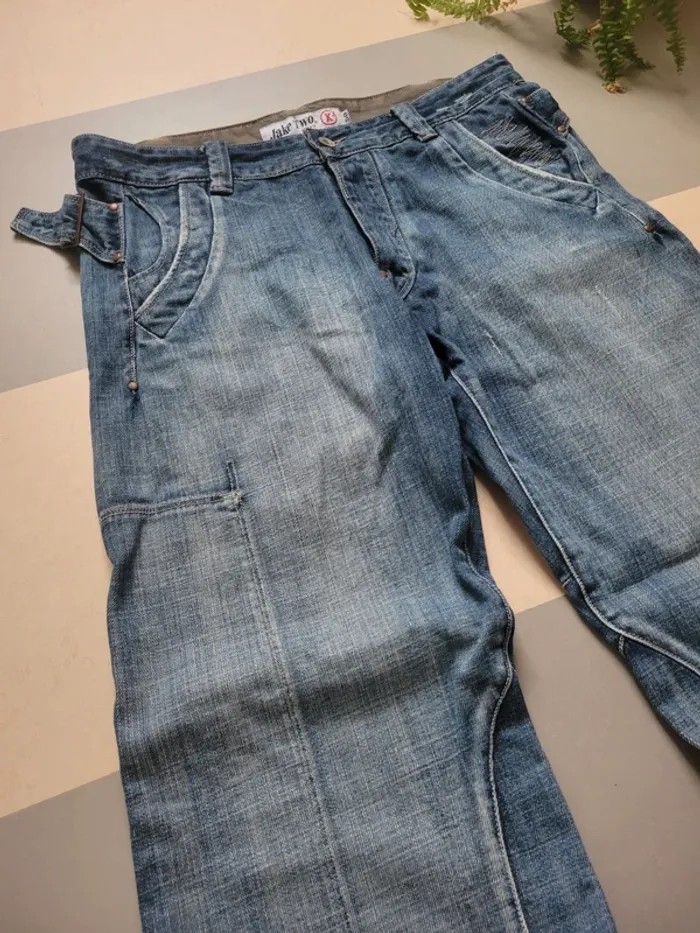 Pantalon jean jake two large super baggy taille L 50 bleu clair - photo numéro 6