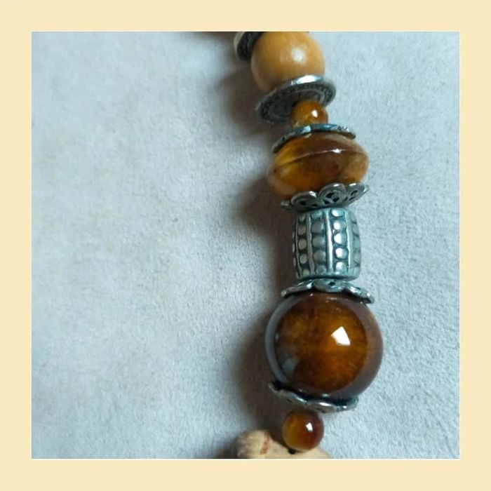 Parure vintage collier + bracelet perles bois & céramique - photo numéro 13