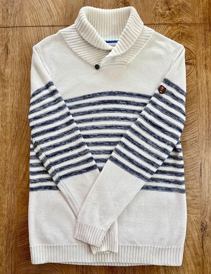 Pull/sweat blanc et bleu marine Cyrillus pour garçon 12 ans (150cm) - photo numéro 3